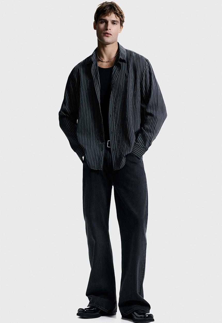 Relaxed fit shirt - black/striped - 1311385002