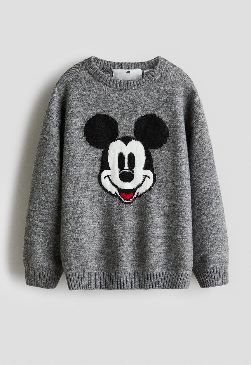 H&M - Jacquard-knit jumper - grey marl/mickey mouse