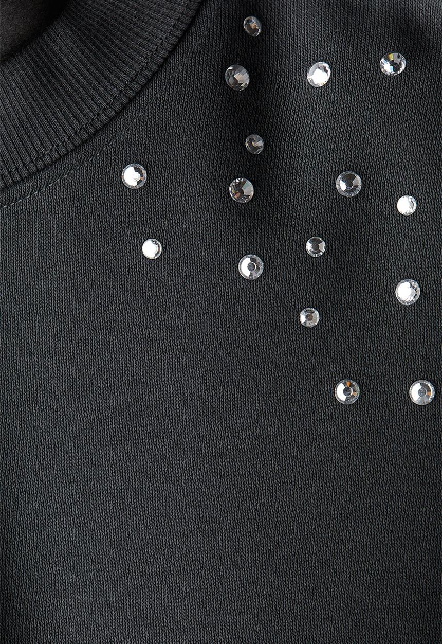 H&M - Embellished sweatshirt - dark grey/rhinestones