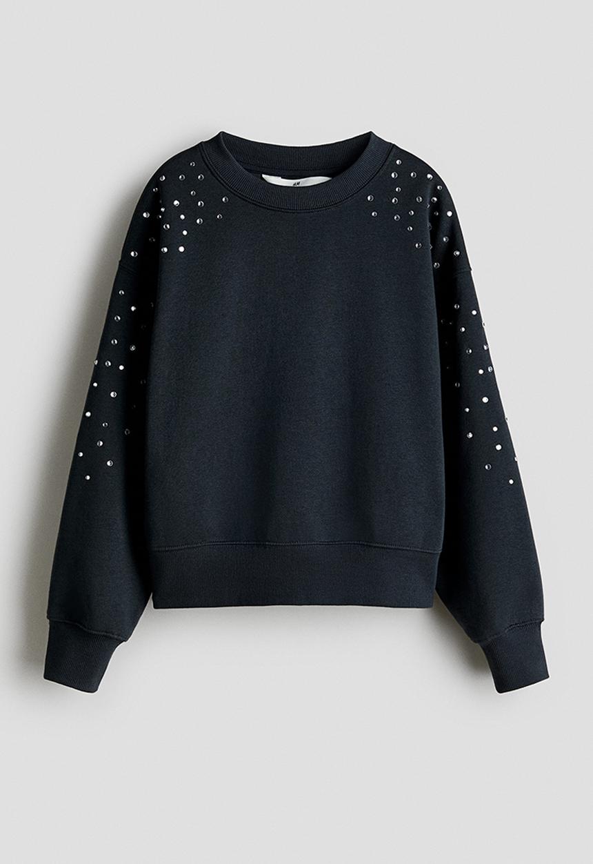 H&M - Embellished sweatshirt - dark grey/rhinestones