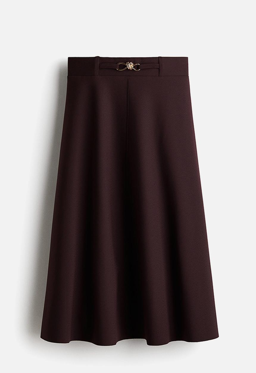 H&M - Belt-detail midi skirt - burgundy
