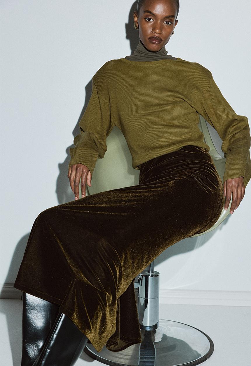 Velour skirt - dark green - 1313527001