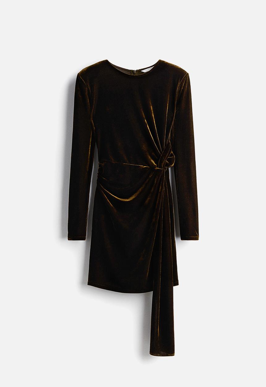 H&M - Draped velour dress - dark golden olive