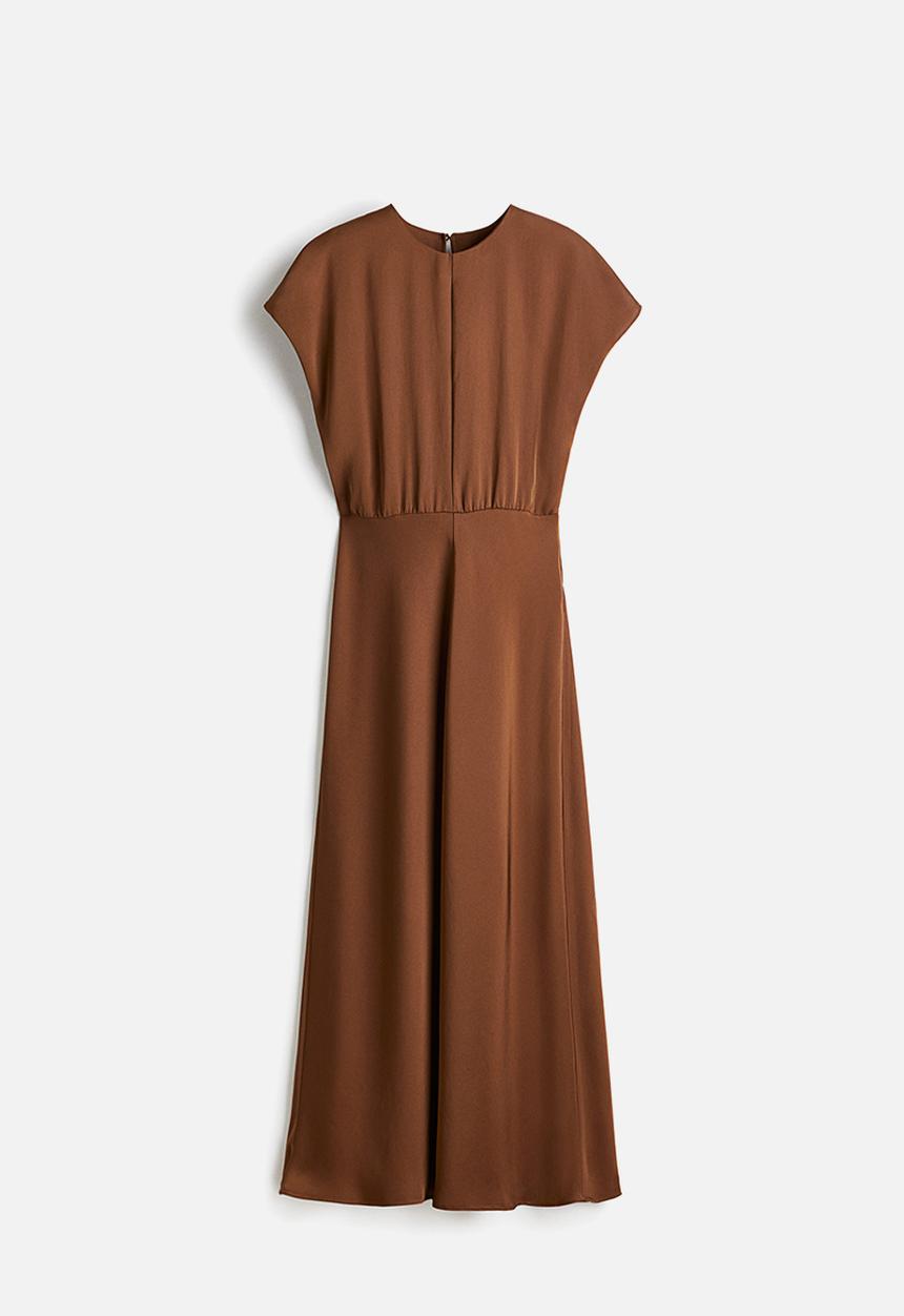 H&M - Cap-sleeved satin dress - brown