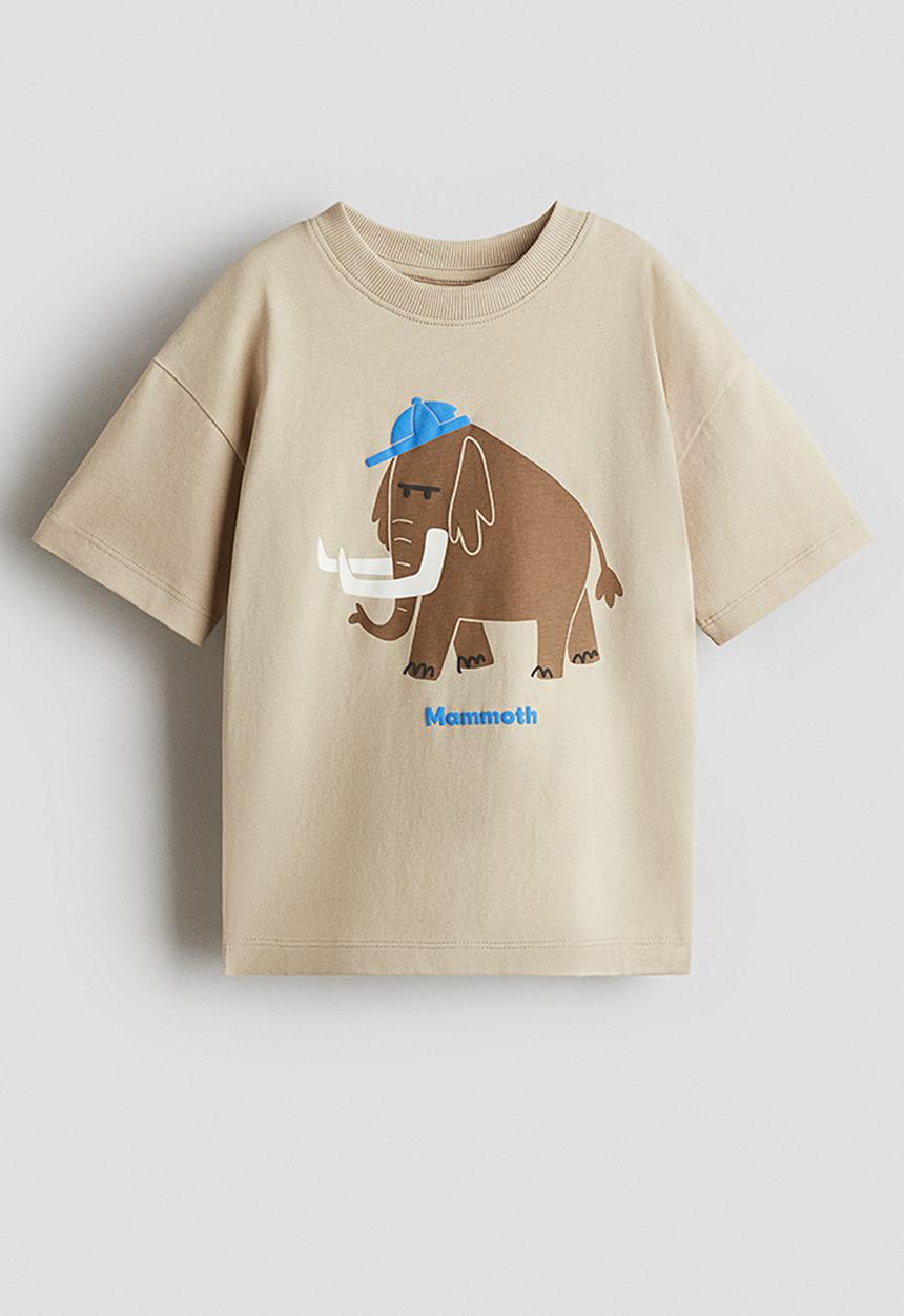 H&M - Loose-fit printed t-shirt - beige/mammoth