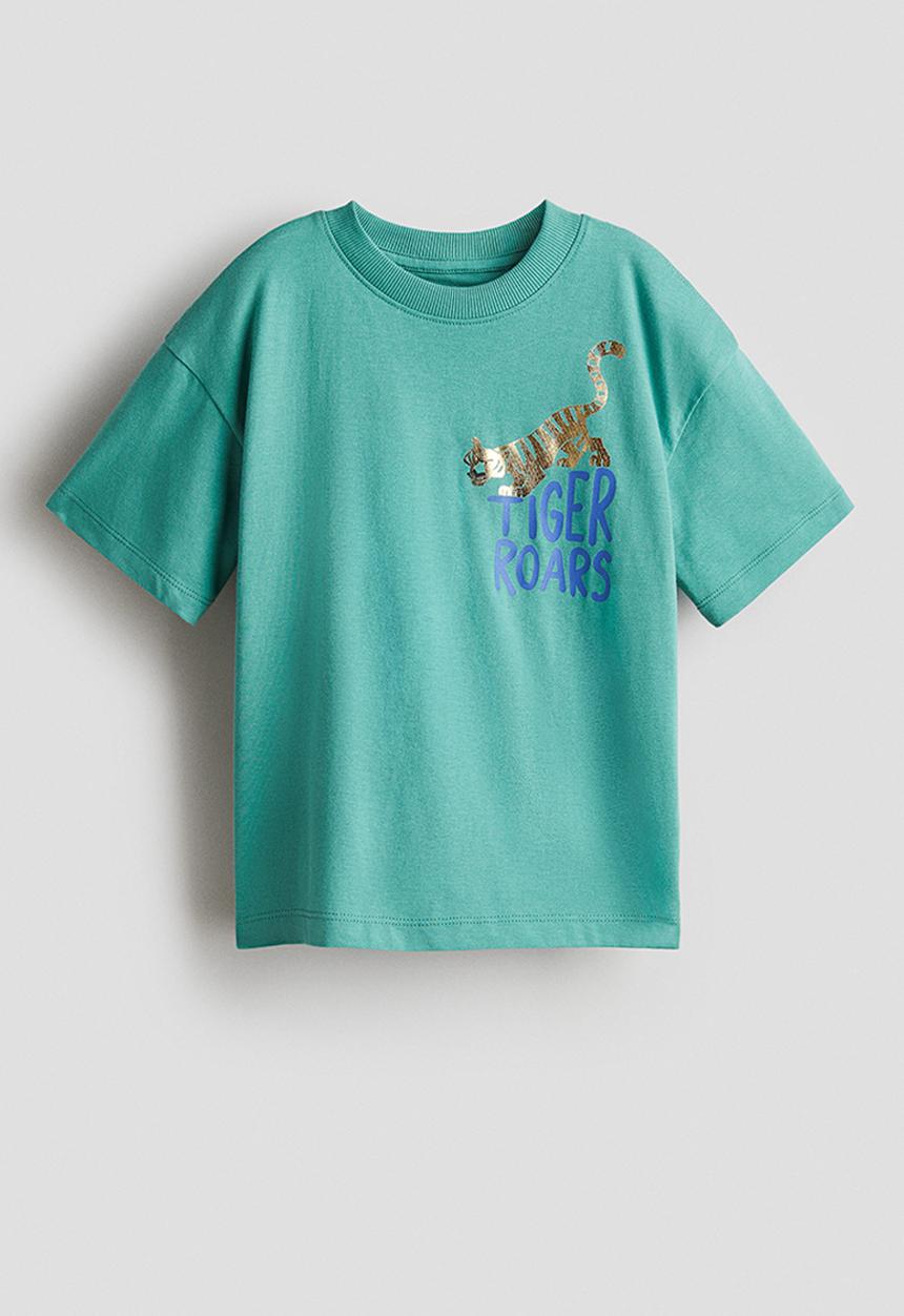 H&M - Loose-fit printed t-shirt - green/tiger