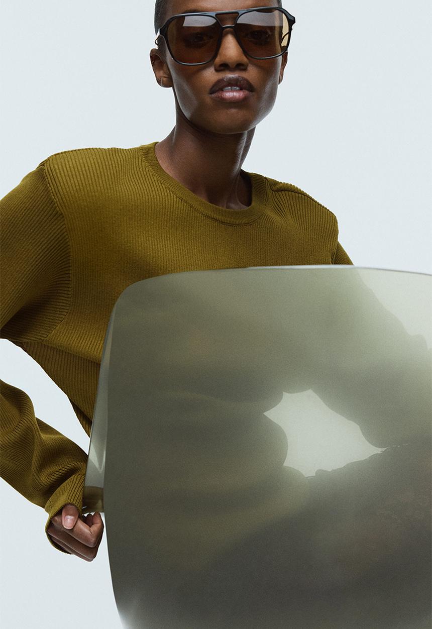 H&M - Rib-knit shoulder-pad top - olive green