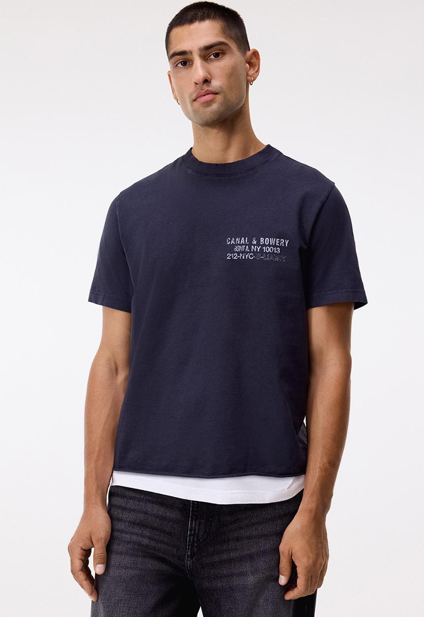 H&M - Regular fit printed cotton t-shirt - dark grey/canal & bowery
