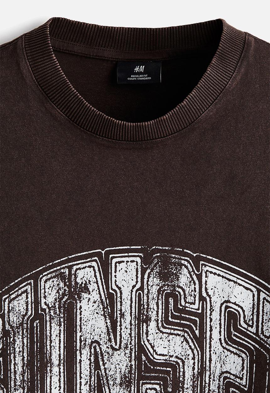 H&M - Regular fit printed cotton t-shirt - brown/sunset
