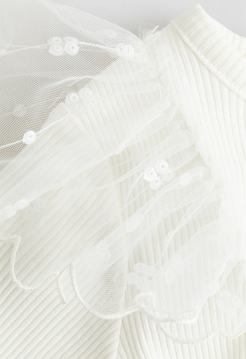 H&M - Tulle-detail cotton top - white