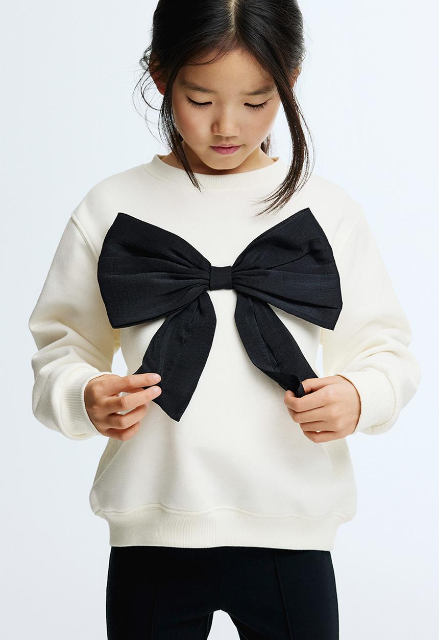 H&M - Bow-detail sweatshirt - white/bow