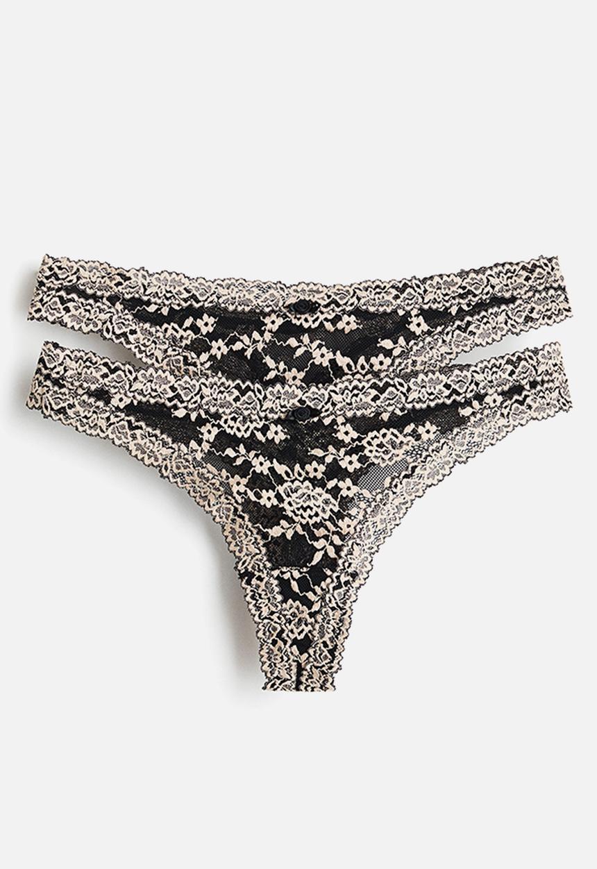 H&M - 2-Pack lace thong briefs - black/cream
