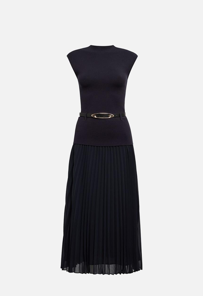 Forever New - Lorelei woven mixed midi dress in navy