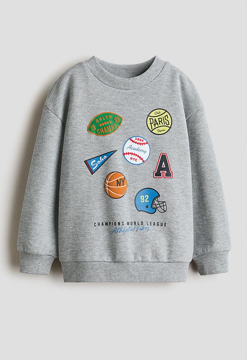H&M - Motif-detail sweatshirt - light grey marl/badges