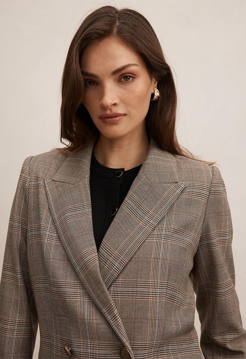 Forever New - Eleanor Double Breasted Blazer In Check Suit Brown
