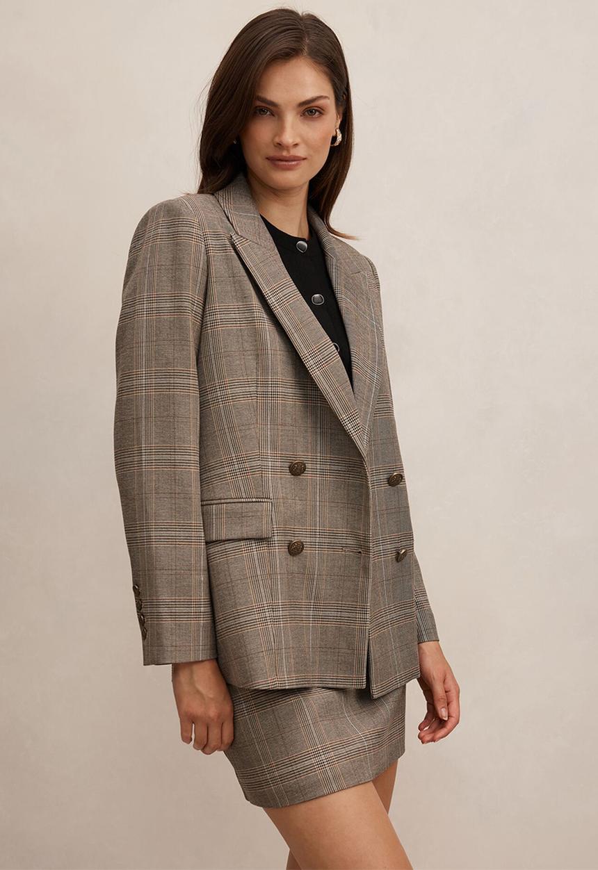 Forever New - Eleanor Double Breasted Blazer In Check Suit Brown