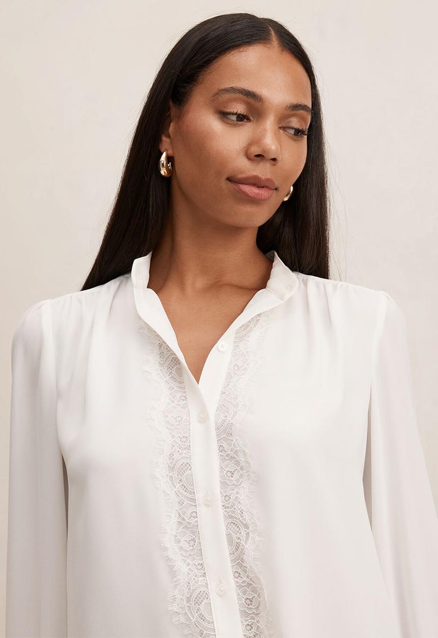 Forever New - Poppy lace trim blouse in porcelain
