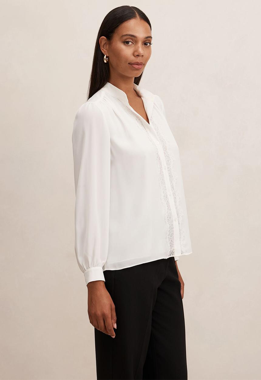 Forever New - Poppy lace trim blouse in porcelain