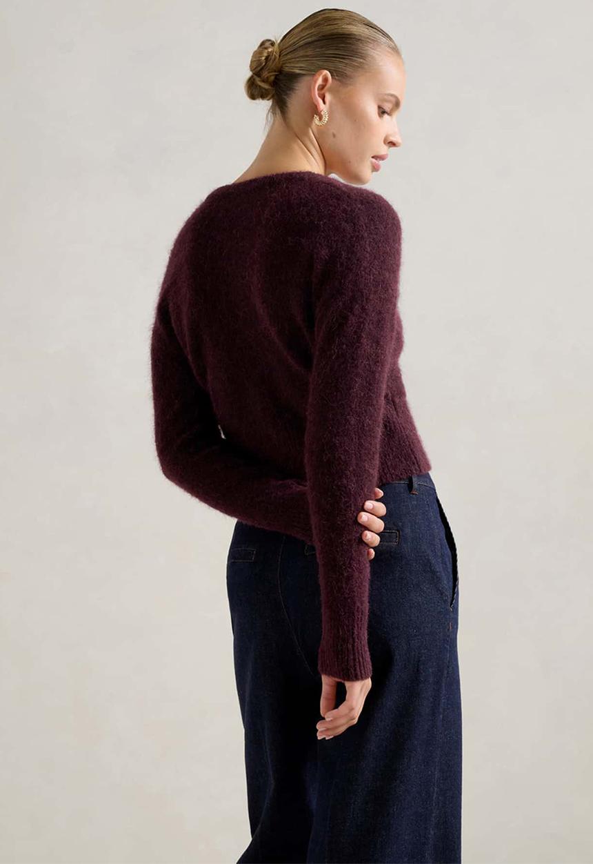 Forever New - Tilly crew neck cardigan in elderberry