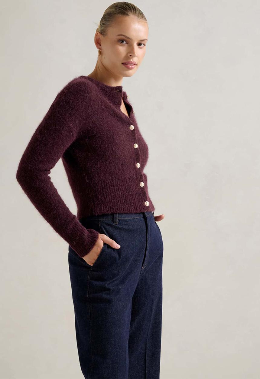 Forever New - Tilly crew neck cardigan in elderberry