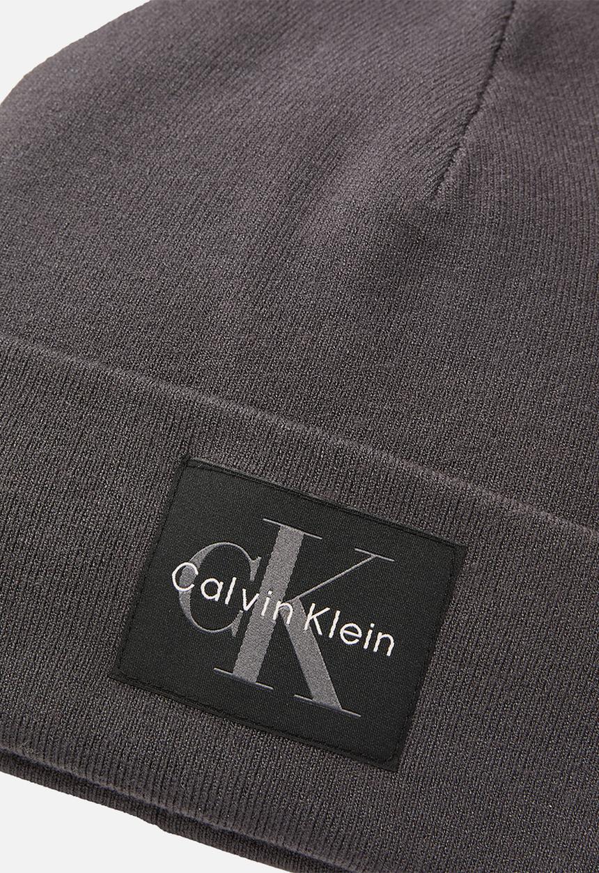Calvin Klein - Monologo Patch Beanie - Gray Pinstripe