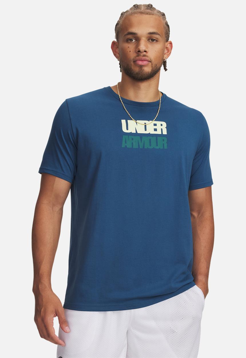 Under Armour - UA M BLOCK LOGO Short Sleeve  - Wham Blue /Fade Green