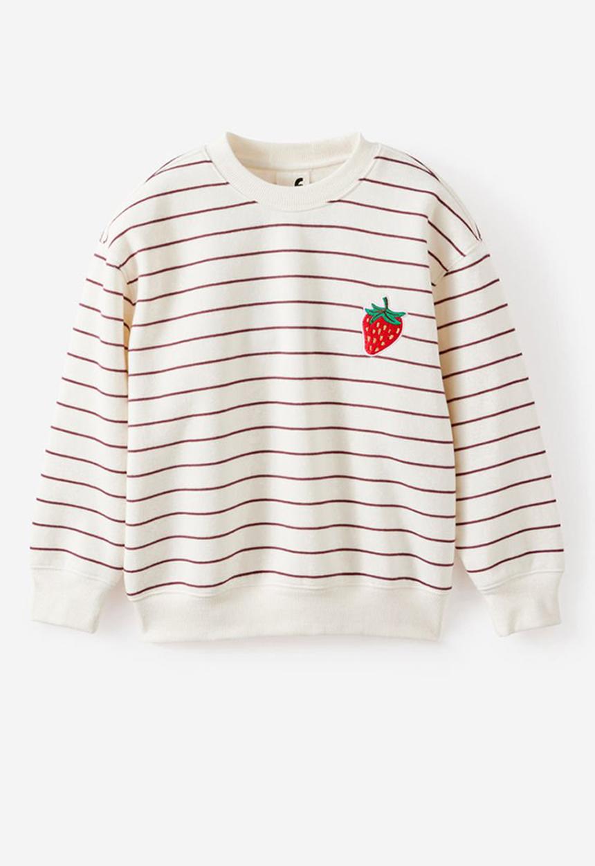Cotton On - Sammy Oversized Crew - Dark Vanilla/Bordeaux Stripe Strawberry