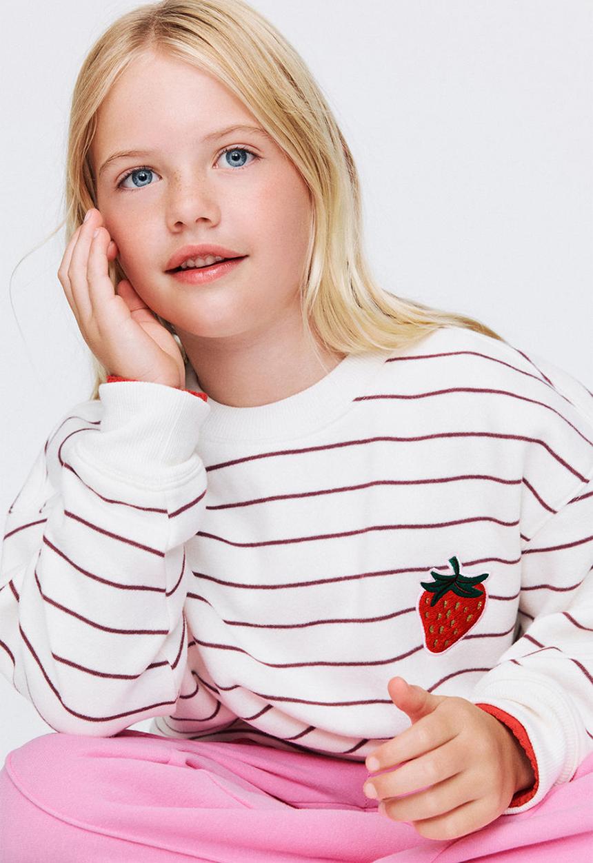 Cotton On - Sammy Oversized Crew - Dark Vanilla/Bordeaux Stripe Strawberry