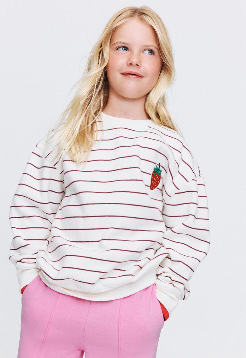 Cotton On - Sammy Oversized Crew - Dark Vanilla/Bordeaux Stripe Strawberry