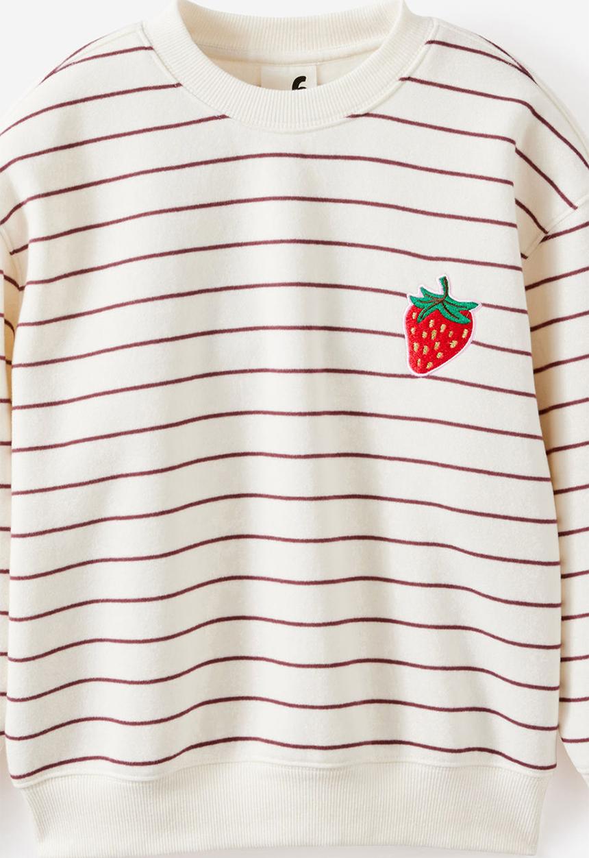 Cotton On - Sammy Oversized Crew - Dark Vanilla/Bordeaux Stripe Strawberry