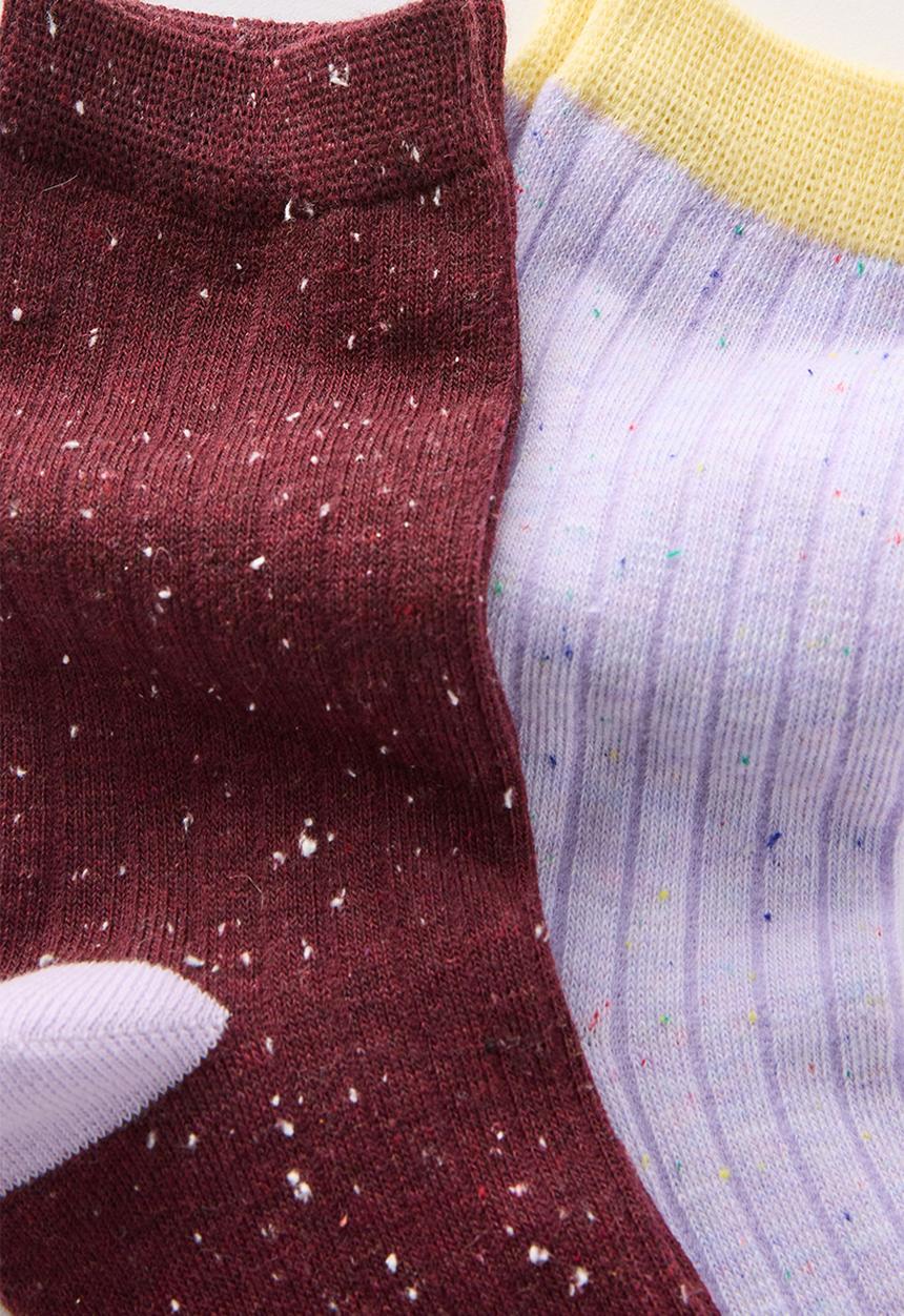 Cotton On - Kids 2Pk Longline Crew Socks - Vintage Lilac/Bordeaux Speckle