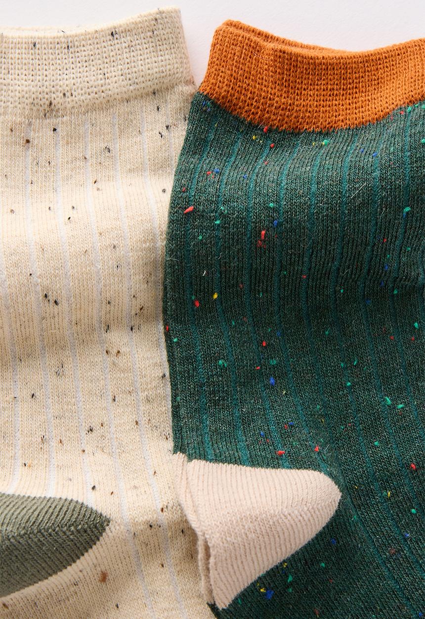 Cotton On - Kids 2Pk Longline Crew Socks - Khaki Green/Rainy Day Speckle
