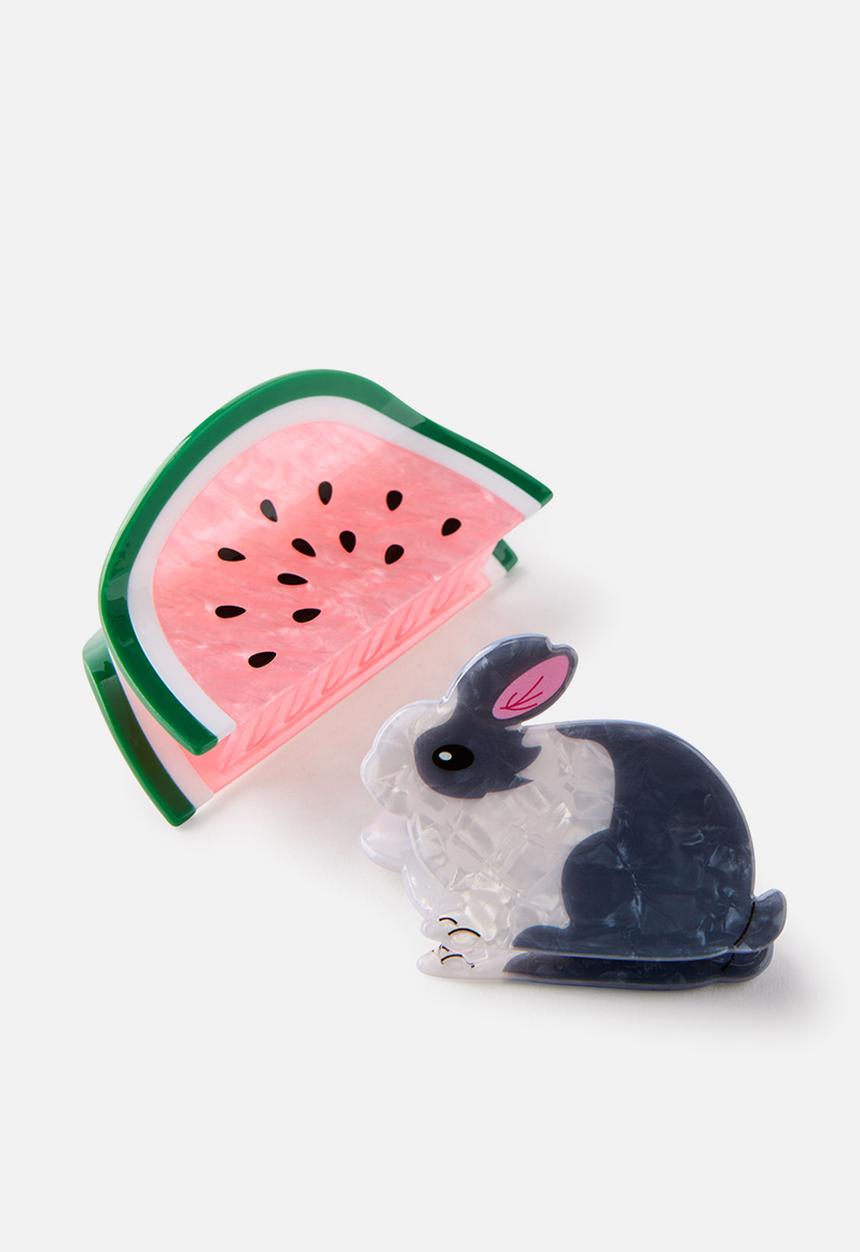 Cotton On - 2 Pack Claudia Claw Clip - Watermelon/Bunny