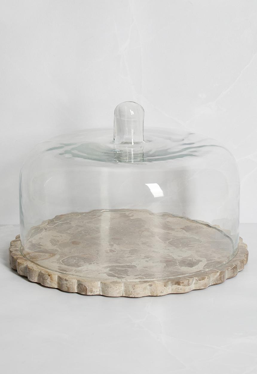 Sixth Floor - Scalloped Marble Cake Stand with Glass Dome - Natural