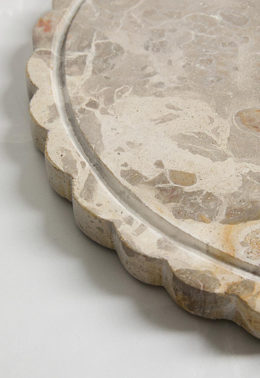 Sixth Floor - Scalloped Marble Cake Stand with Glass Dome - Natural