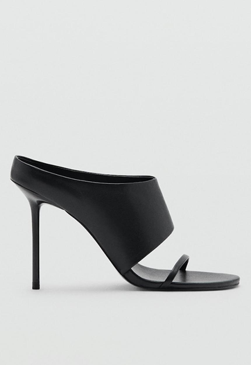 MANGO - Pal leather stiletto mule heel - black