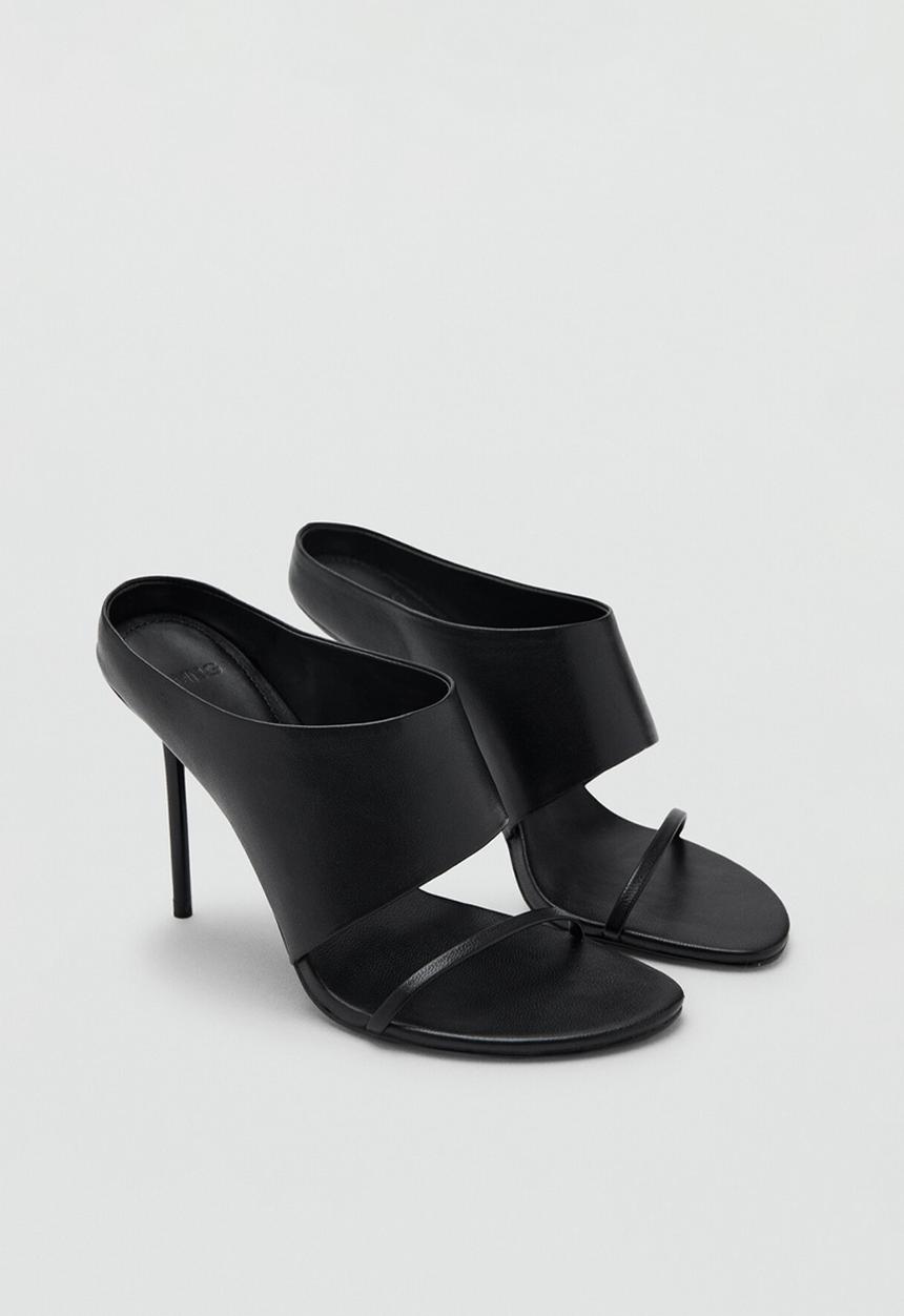 MANGO - Pal leather stiletto mule heel - black