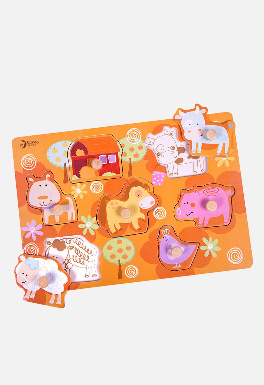 Greenbean Learning - Classic World - Peg Puzzle - Farm - 7pcs