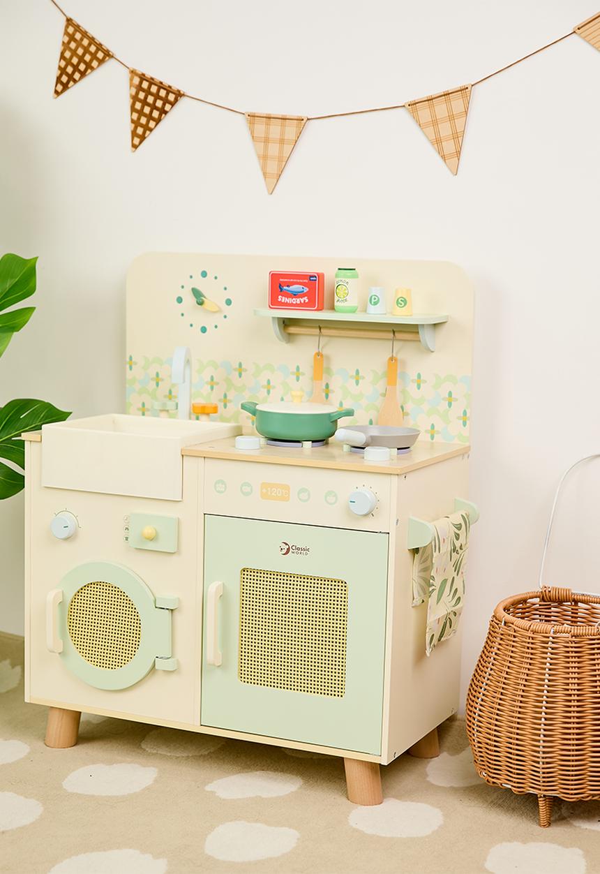 Greenbean Learning - Classic World - Pretend & Play - Wooden Natural Kitchen - 16pcs