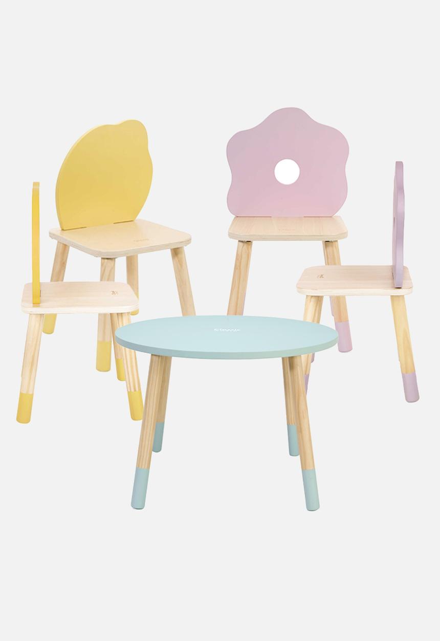 Greenbean Learning - Classic World - Grace Table & Chair Set - 5 Pieces - 2x Lemon 2x Flower
