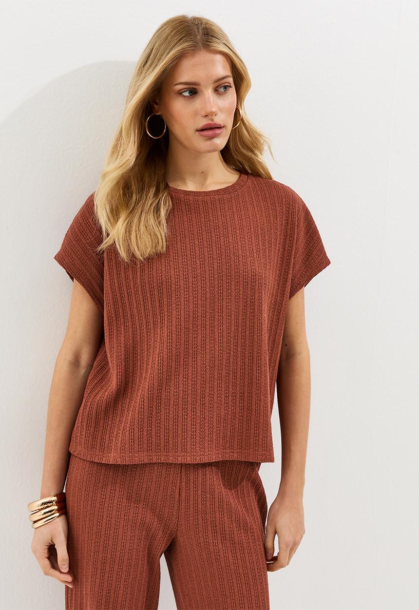 New Look - C&s vde pointelle knit top - rust