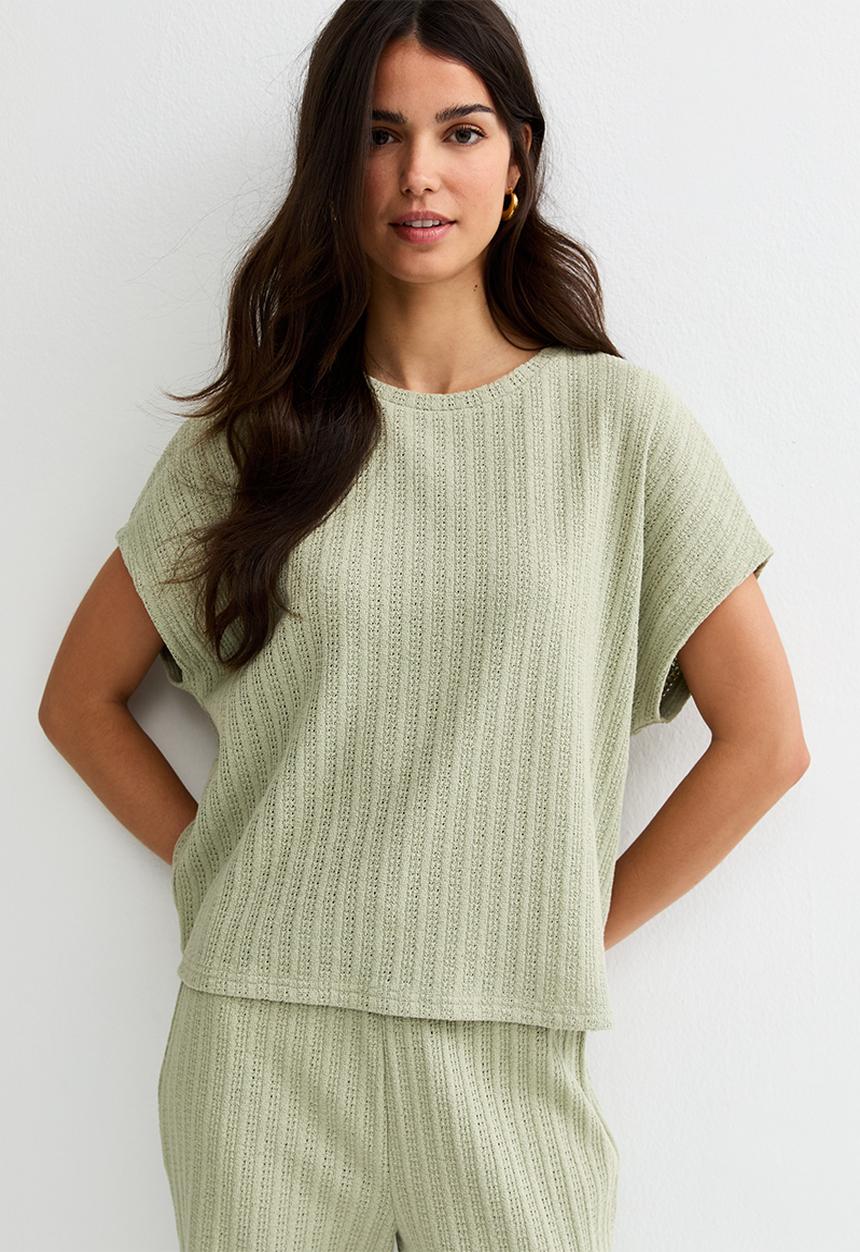 New Look - C&s vde pointelle knit top - green
