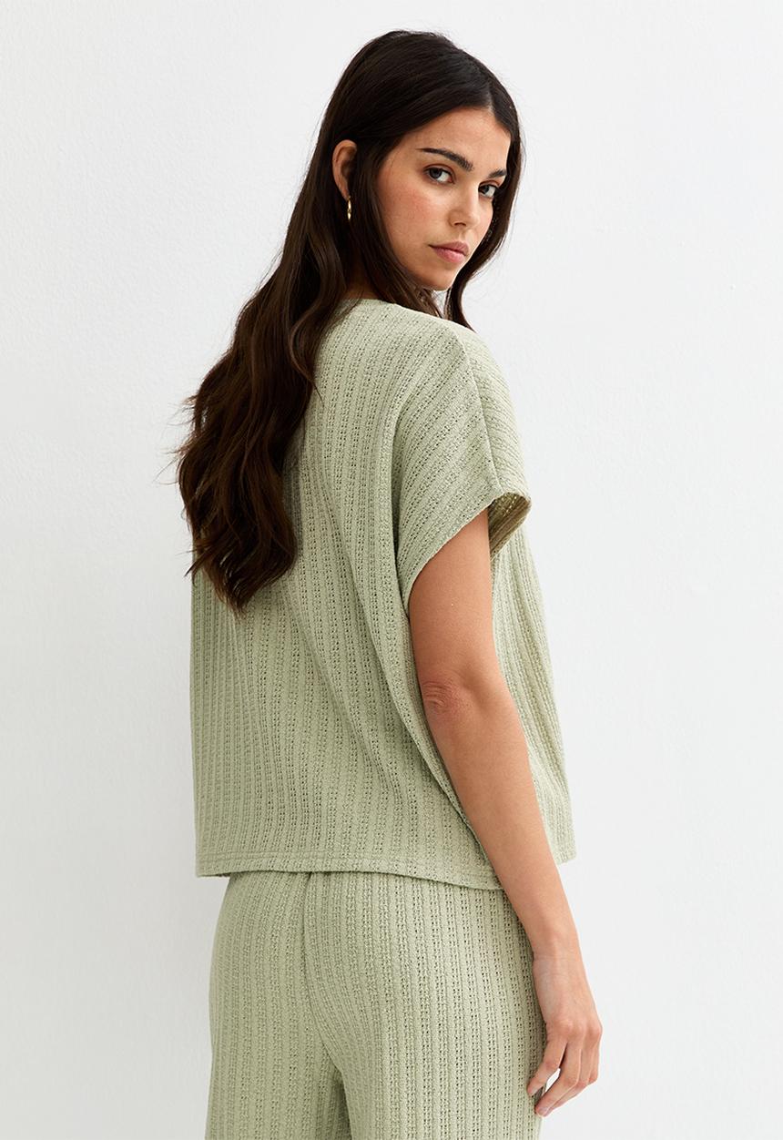 New Look - C&s vde pointelle knit top - green