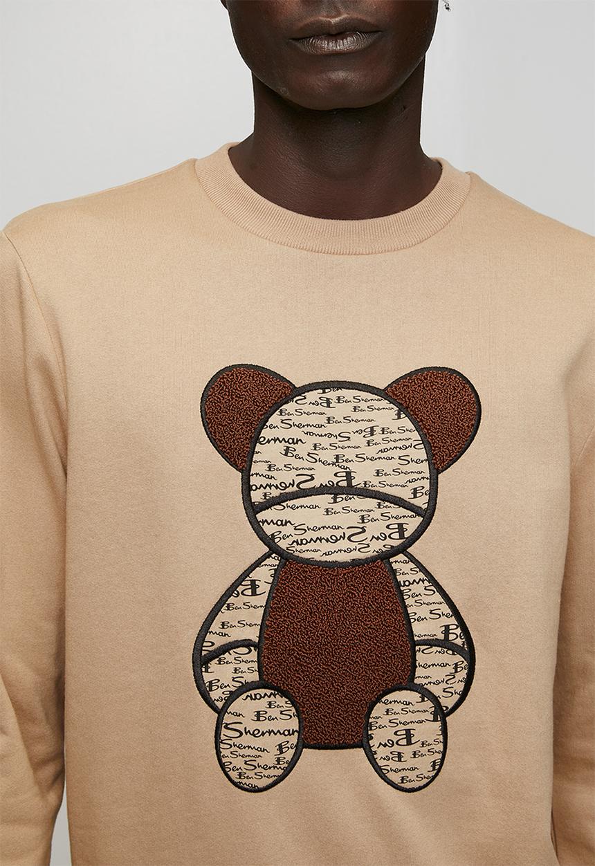 Ben Sherman - Chenille Bear Applique Crew Sweater - Cornstalk
