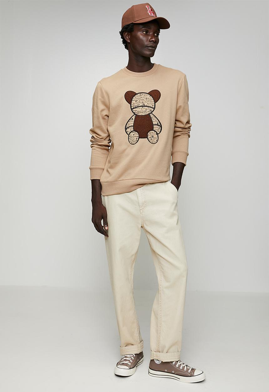 Ben Sherman - Chenille Bear Applique Crew Sweater - Cornstalk