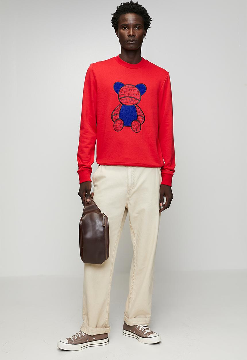 Ben Sherman - Chenille Bear Applique Crew Sweater - Red