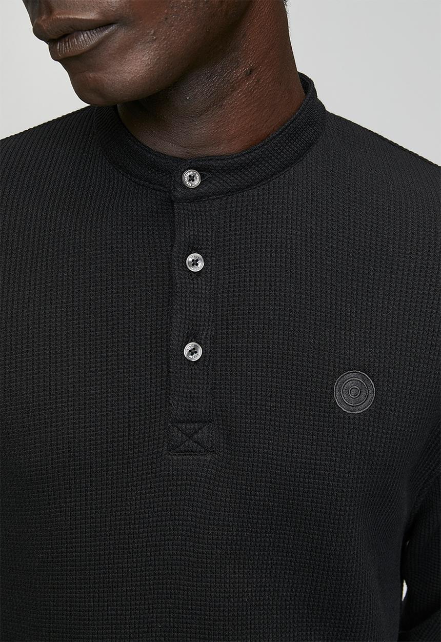 Ben Sherman - Henley Long Sleeve Waffle Knit - Black