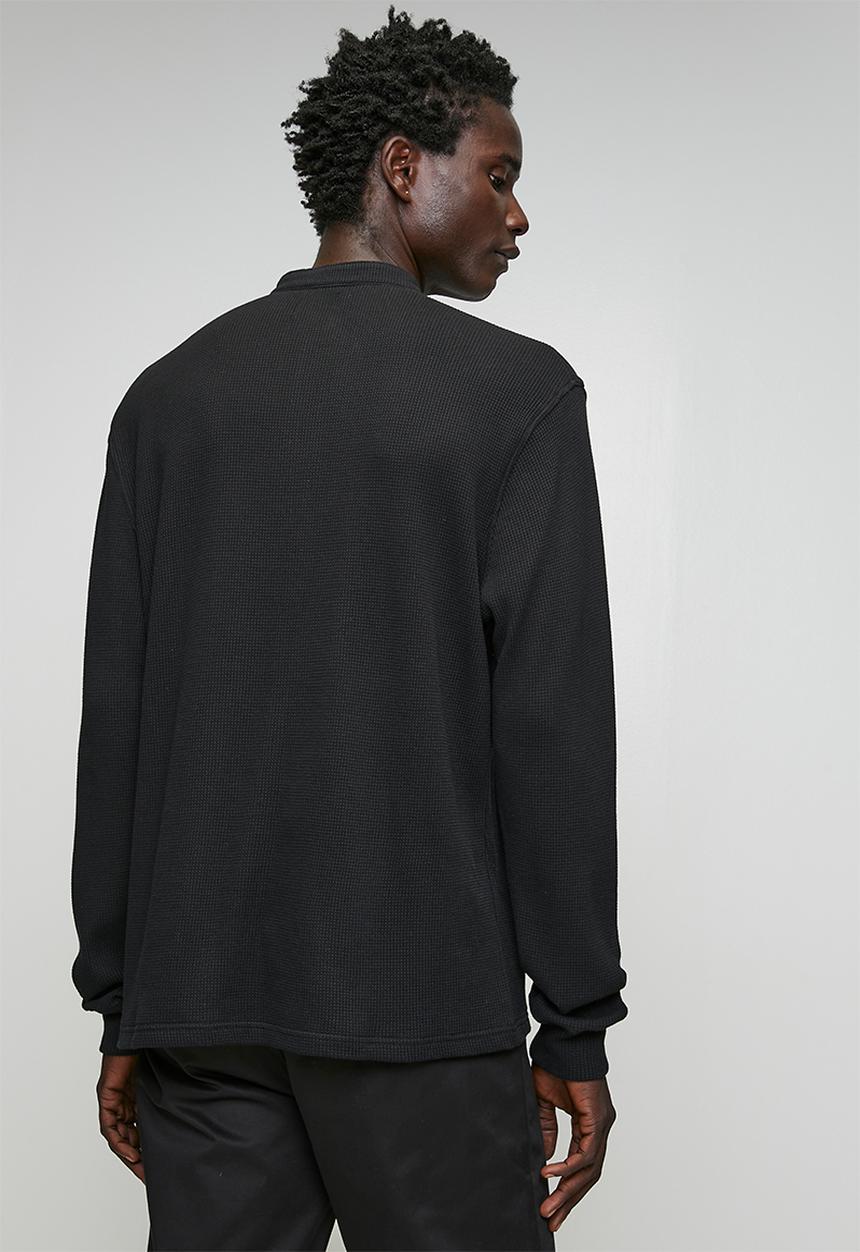 Ben Sherman - Henley Long Sleeve Waffle Knit - Black