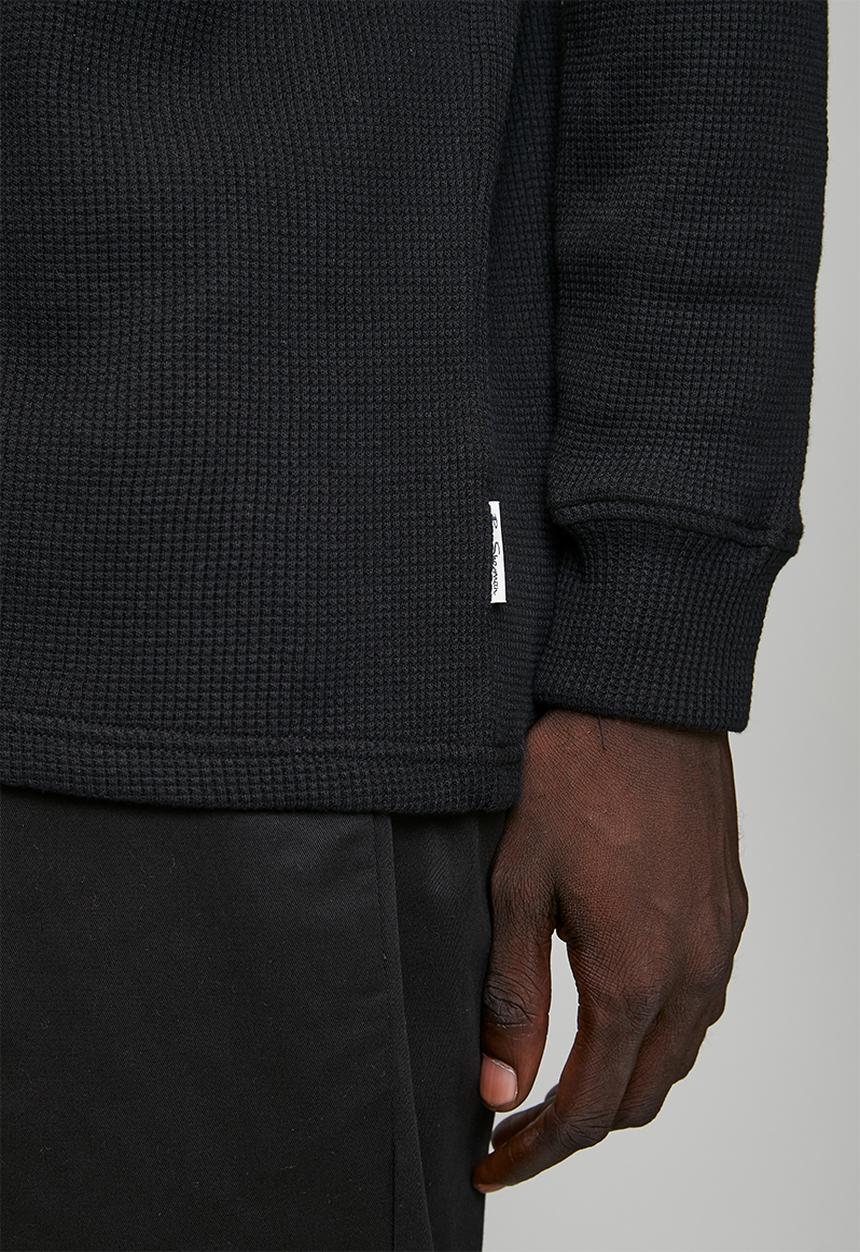 Ben Sherman - Henley Long Sleeve Waffle Knit - Black