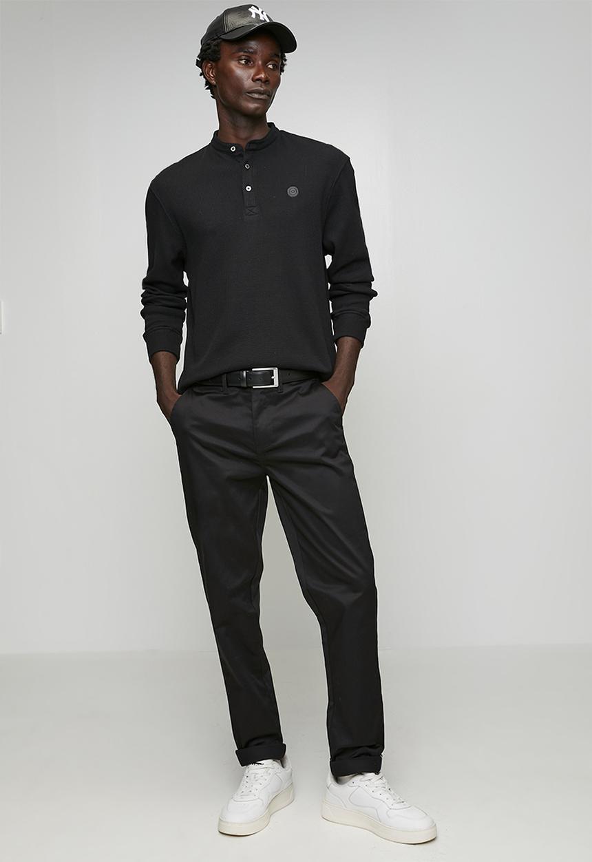 Ben Sherman - Henley Long Sleeve Waffle Knit - Black